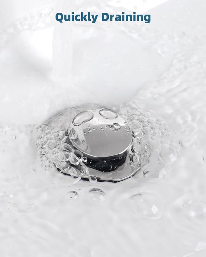 Bathroom Sink Drain with Lift Rod, Pop Up Sink Drain with Overflow, Universal Fit, Chrome Drain Stopper for Vessel Sink, Assembly for Bathroom Faucet