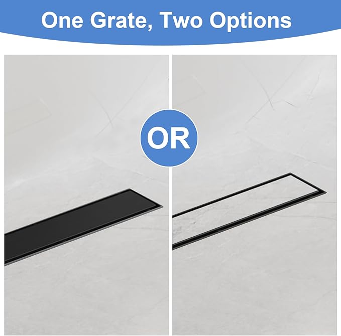 12-Inch Linear Shower Drain with Tile Insert Grate, SUS 304 Stainless Steel Linear Drain, Matte Black Long Rectangle Shower Floor Drain with Leveling Feet, Hair Strainer, Fits Bathroom