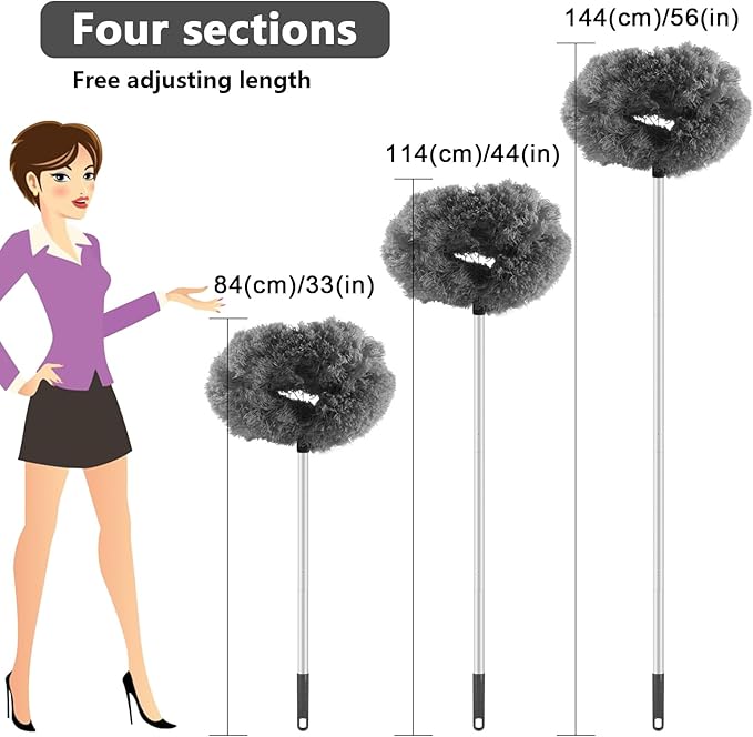 LUCKY-M Ceiling Fan Cleaner Duster, Removable Microfiber Ceiling Fan Blade Cleaner Reusable Duster with Extension Pole Adjusts 13 to 57.1 in for Cleaning Bookshelves Wall Door Window Top(Grey)