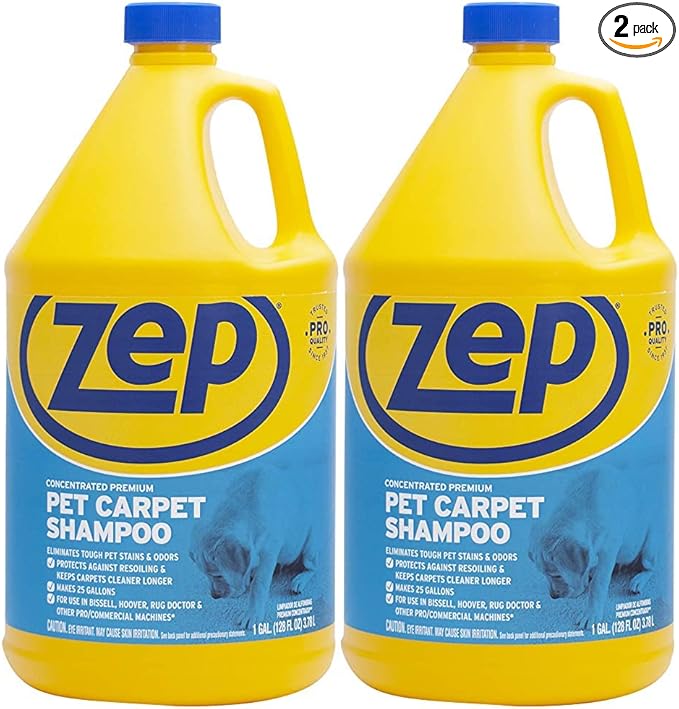 Zep Premium Pet Carpet Shampoo - 1 Gallon (Case of 2) ZUPPC128 - Concentrated Pro Formula Removes Tough Pet Stains and Odors