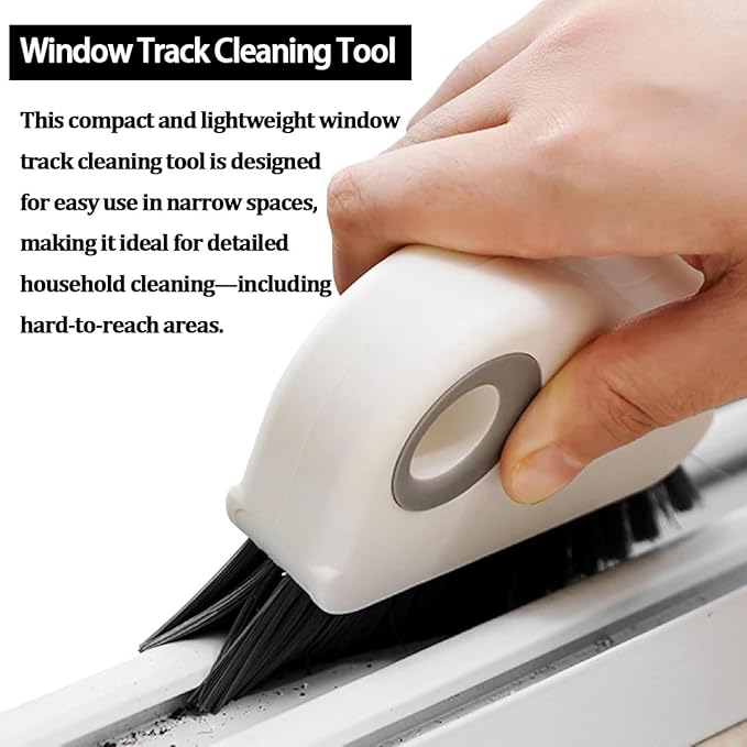 2 in 1 Car Groove Cleaning Brush, Multifunction Vehicle Crevice Cleaner with Hidden Scraper, Automotive Window Seal Sill Sliding Door Track Cleaning Brush, Universal Fit (Gray White)