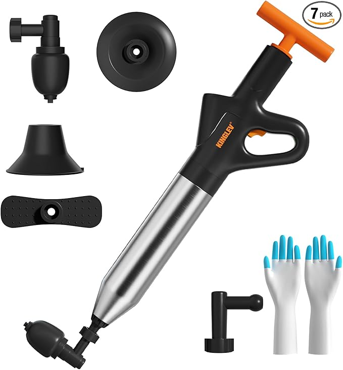 Toilet Plunger with High-Pressure Air Drain Blaster, Power Plunger - Drain Clog Remover for Sink, Shower, Toilet Clogs, Includes Foot Pump, Gloves & Adapter