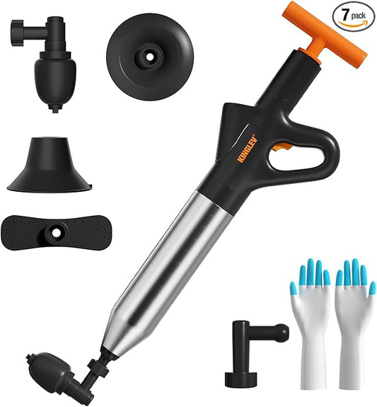 Toilet Plunger with High-Pressure Air Drain Blaster, Power Plunger - Drain Clog Remover for Sink, Shower, Toilet Clogs, Includes Foot Pump, Gloves & Adapter