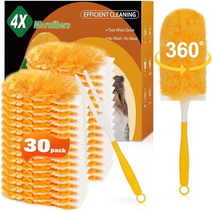 360° Heavy Duty Duster Refills for Swiffer Duster,30 Pack & 1Handle 4X Faster Electrostatic Deep Duster Kit for Cleaning, Pet Hair, Blinds & Car Vents,Lasts 2+ Months, Eco-Friendly & Gift-Ready