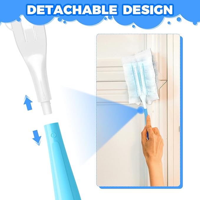 10PCS Duster Refills Folding Handles Set Compatible with Swiffer Dusters,Disposable Static Dust Removal Brush Handle for Dusting Electronics,Furniture,Blinds,Ceiling Fans (10, Blue)