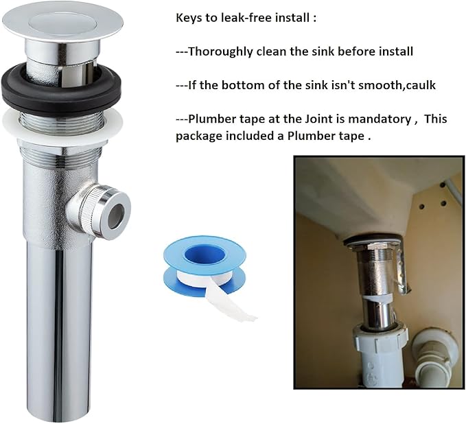 Artiwell Sink Pop-Up Drain Stopper Assembly with Lift Rod and Overflow, Solid Brass Lavatory Pop Up Drain Assembly for Bathroom Vanity Sink, All Brass Construction (Chrome Plated)