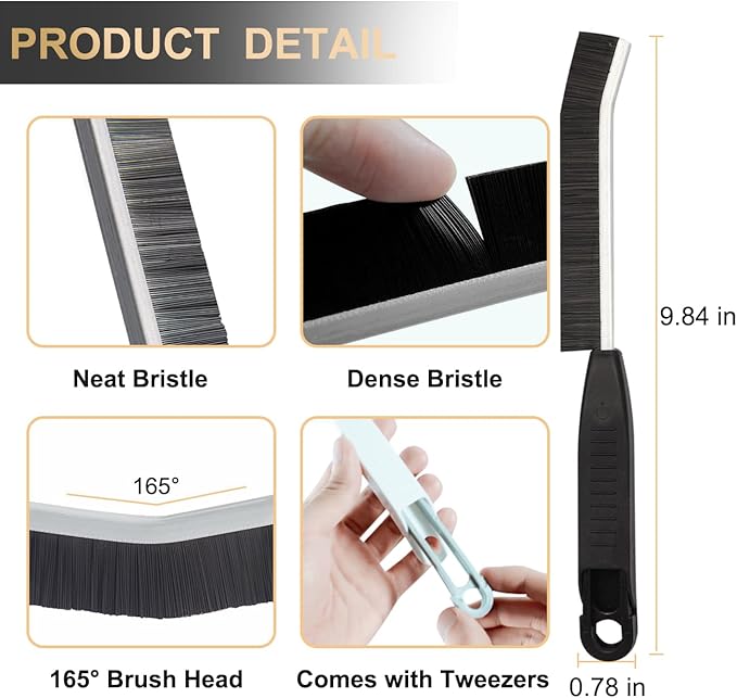 Hard Bristle Crevice Cleaning Brush,Grout Cleaner Brush,Scrub Brushes for Tile Floor,Gap Cleaning Supplies with Clip for Bathtub,Shower,Kitchen,Home Essentials,Gi-ft for Women Men(3PCS Frosted Black)