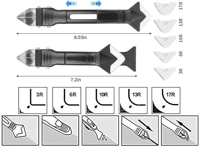 3 in 1 Silicone Caulking Tools, Glass Glue Angle Scraper, stainless steelhead Caulk Remover and Sealant Scraper, For Kitchen Bathroom Window And Frames Sealant Seals