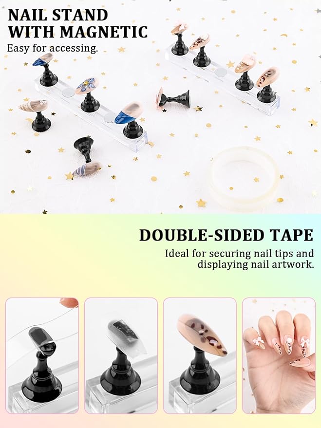 YOOVR Nail Art Tools Set, Nail Stand for Press on Holder for Painting Nails, Nail Art Brushes, Liner Brushes, Nail Dotting Tool, Must Haves Design Tools Supplies Kit for Nail Tech & Beginners (Black)