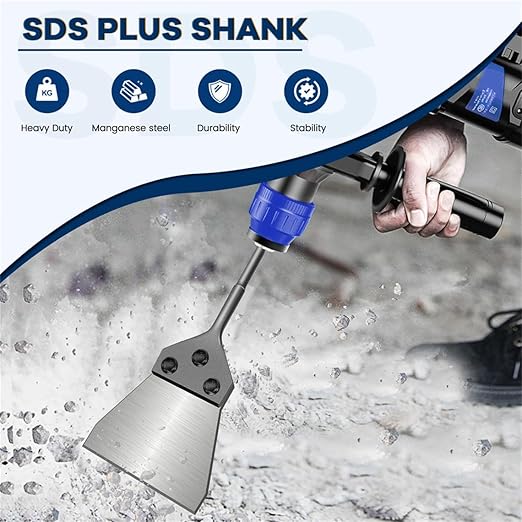 SDS Plus Floor Scraper Kit 5 Inch -Tile Removal Tool Wide Heavy Duty Tile & Vinyl Siding Removal Tool with Thinset Adhesive Remover, SDS Chisel Bits & Extension, Compatible with SDS Plus Impact Drills