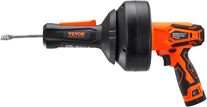 VEVOR 12V Electric Drain Auger, 25FT Cordless Plumbing Snake Auto Feed, Pipeline Snake Drain Clog Remover with Power Drill for 3/4"-2" Pipes, 2.0Ah Battery and Charger Included