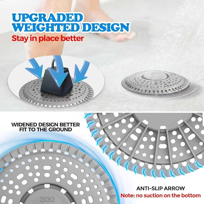 zaa Shower Drain Hair Catcher, Premium Silicone Drain Protector & Shower Drain Cover for Regular Drains of Shower Room, Bathroom, Gray