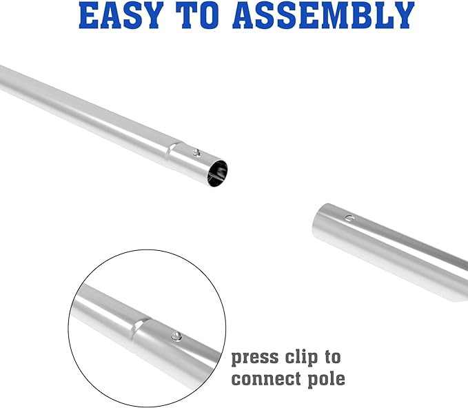 POOLWHALE 10.5 Foot Premium Aluminum Telescopic Swimming Pool Pole, Special Stripes Texture Strong Grip, Adjustable 8 Pieces 1.0 mm Expandable Step-Up, for Skimmer Nets, Vacuum Heads and Brushes