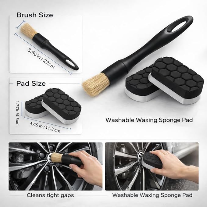 9-Piece Car Cleaning Kit - Waterproof Glove, Dual-Hardness Brushes, Flat Rim Brush & Absorbent Towel | Scratch-Free for All Vehicles, Gift for Car Enthusiasts