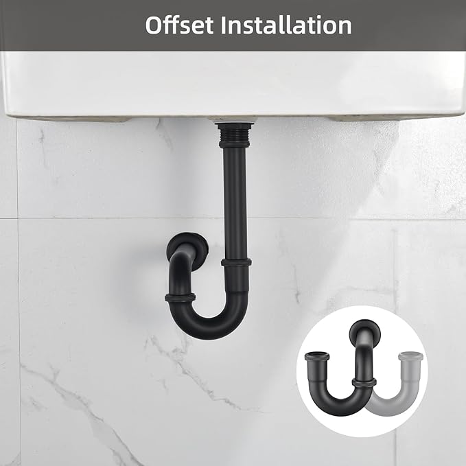Thickened Brass P Trap Set: 1-1/4 P Trap with Bathroom Sink Stopper - Sink Drain Plumbing Kit for Pipe Replacement (Black, with Overflow)