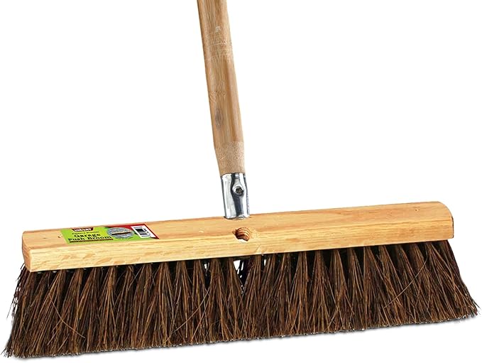 Indoor & Outdoor Broom Head – Heavy Duty Hardwood Block – Palmyra Bristles – Deck Scrub Brush – Two Threaded Handle Holes for Better Assist (16")