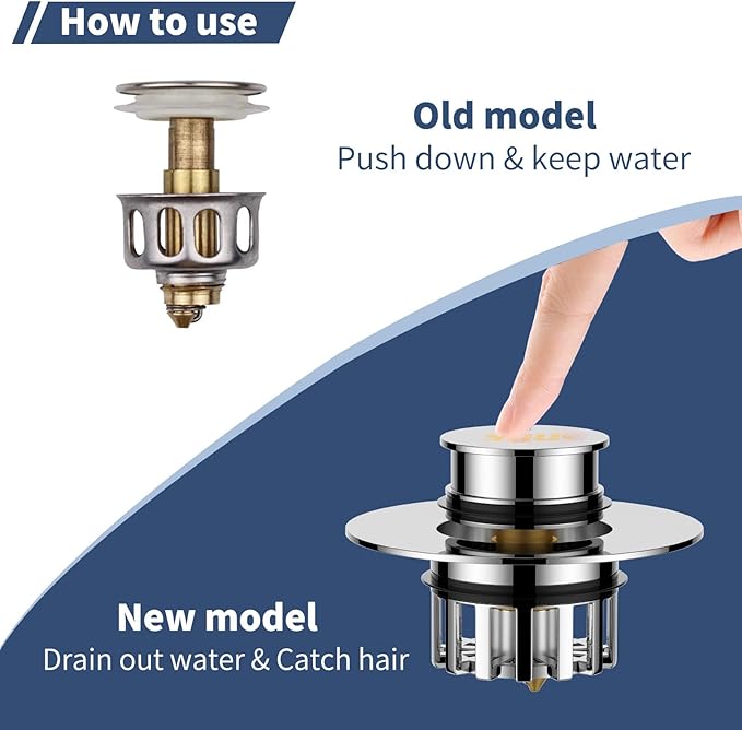 Universal 2 in 1 Bathtub Drain Stopper Bathtub Drain Hair Catcher，Pop-up Tub Stopper with Effective Filter Basket, Anti-Clogging Bathtub Drain Plug Bath Tub Stoppers for 1-1/2 to 1-3/4"" (Silvery)