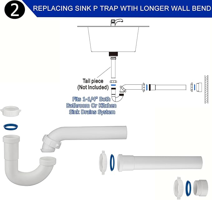 (1 Pack) Yariwiz 1-1/4 inch White Bathroom Drain Kit for Most Bathroom Sink Drain Replacement Tubular Plumbing Pipe Assembly KSD-009W