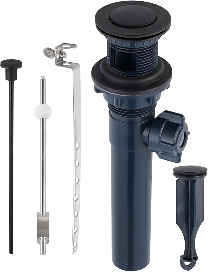 Bathroom Sink Drain with Lift Rod, Pop Up Sink Drain with Overflow, Universal Fit, Oil Rubbed Bronze Drain Stopper for Vessel Sink, Assembly for Bathroom Faucet