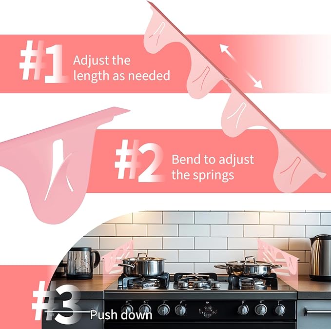 Stainless Steel Stove Gap Covers in Pink– 2 Pack Adjustable 13.8” to 27.5” Retractable Stove Gap Filler, Heat Resistant Guard for Range Top & Counter Gaps, Easy to Clean and Maintain