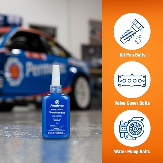Permatex 24283 Medium Strength Threadlocker Blue, 90 ml, Automotive Threadlocker For Preventing Bolts From Loosening And Corrosion, Removable With Hand Tools
