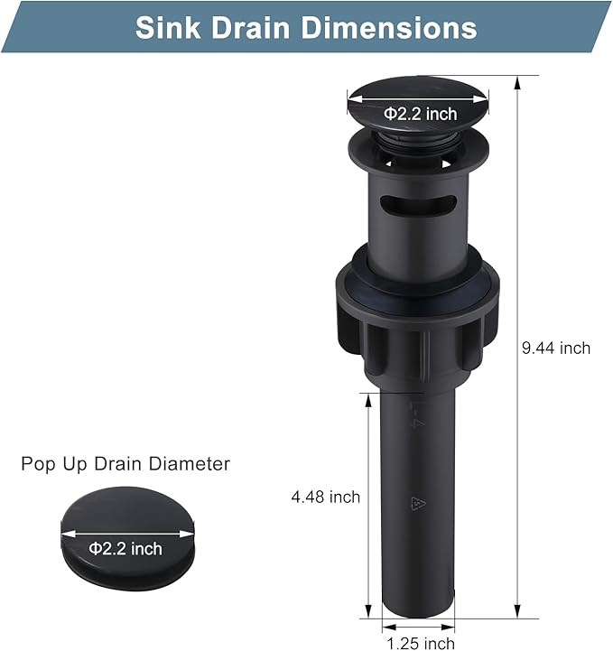 WOWOW Bathroom Pop Up Drain Stopper - Oil Rubbed Bronze Vessel Sink Drain With Overflow for Bathroom and RV