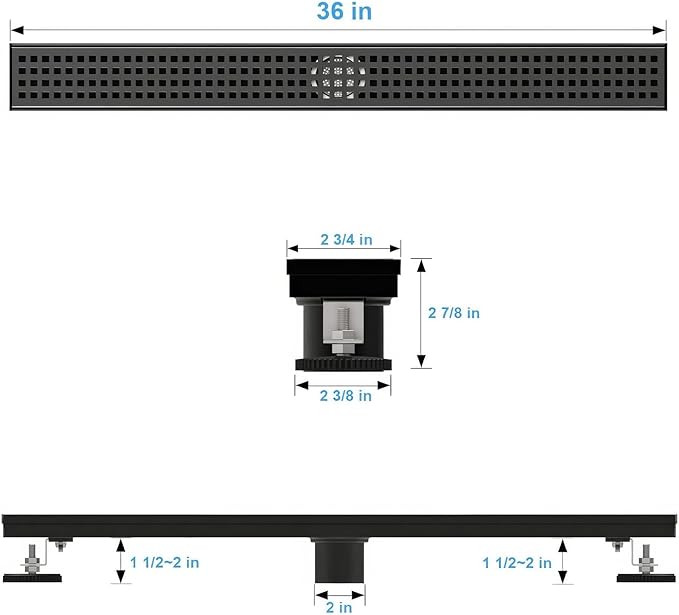 SaniteModar Linear Shower Drain, Matte Black Shower Drain 60 inch with Removable Grate,Brushed 304 Stainless Steel Shower Drain Include Hair Strainer,Adjustable Leveling Feet
