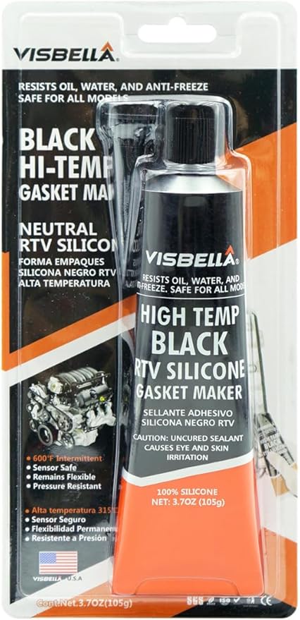 Visbella High Temperature RTV Silicone Gasket Maker, Sealed Oil Resistant Waterproof Quick Dry Liquid for Bonding Internal Combustion, Steam Turbines, Automotive Engine Parts 3.7OZ (Black)