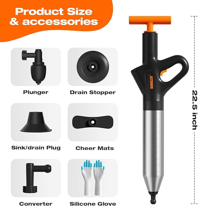 Toilet Plunger with High-Pressure Air Drain Blaster, Power Plunger - Drain Clog Remover for Sink, Shower, Toilet Clogs, Includes Foot Pump, Gloves & Adapter