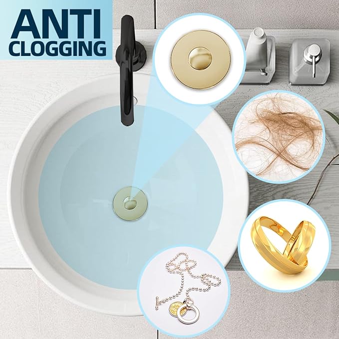 Universal Bathroom Sink Stopper, Pop Up Sink Stopper with Basket Hair Catcher, Anti Clogging Sink Drain Filter for 1.06"-1.65" Drain Holes