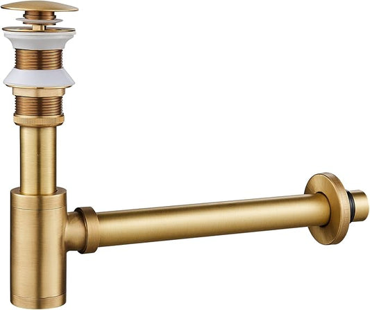 MENATT Solid Brass Bathroom Sink Stopper P-Trap Complete Set, Adjustable Bathroom Bottle Trap Sink Drain Kit and Pop Up Drain Without Overflow, Antique