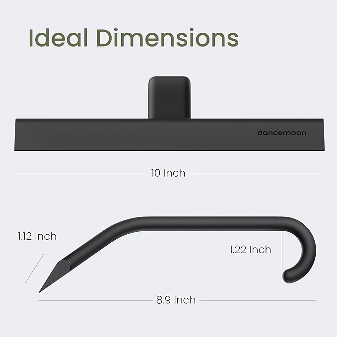 dancemoon JustHang Shower Squeegee for Glass Doors, All-in-One Piece Silicone Squeegee with Built-in Hook for Bathroom, Window, Mirror, Tile Wall, Car, Streak-Free Bathroom Cleaner Tool,10 Inch Black