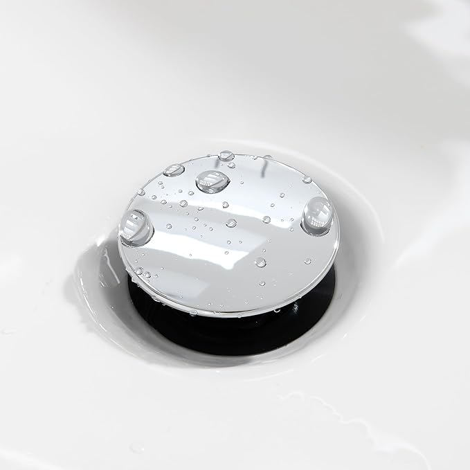 Chrome Pop Up Bathroom Sink Drain, with Overflow Plastic Bathroom Sink Stopper for Faucet Vessel, Push Type Bathroom Sink Vanity Assembly with Strainer