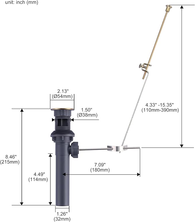 Bathroom Sink Drain with Lift Rod，WOWOW Gold Bathroom Drain Assembly Stopper with Lift Rod for Bathroom Faucet Vanity Sink Stopper Assembly with Lift Rod and Overflow Drain Stopper for Vessel Sink