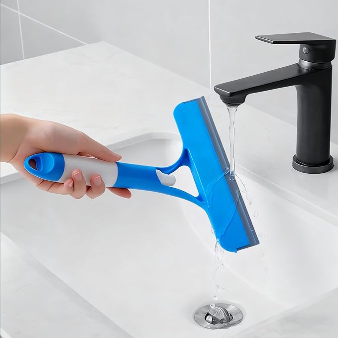 Shower Squeegee for Glass Doors,Household Window Mirror Squeegee for Bathroom Glass Tile Wall Car Spray Squeegee and Wipe Windows All-in-One(Blue)
