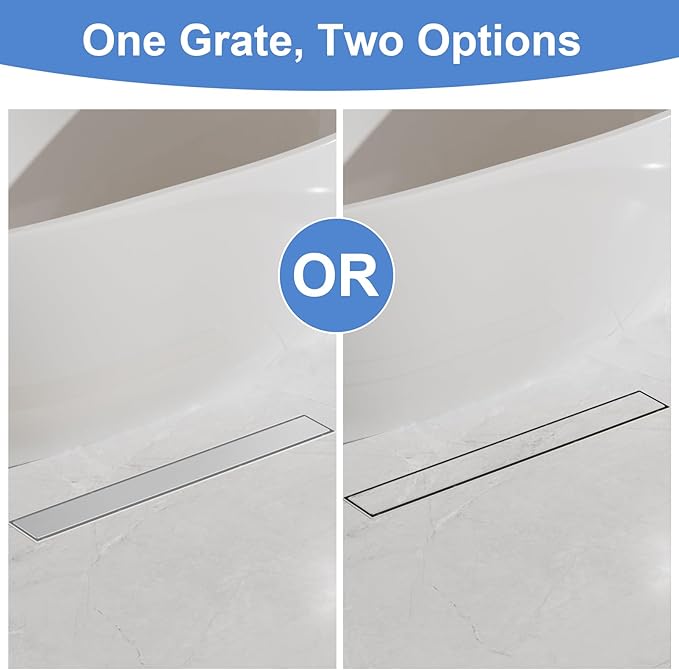 28-Inch Linear Shower Drain with Tile Insert Grate, SUS 304 Stainless Steel Linear Drain, Brushed Nickel Long Rectangle Shower Floor Drain with Leveling Feet, Hair Strainer, Fits Bathroom