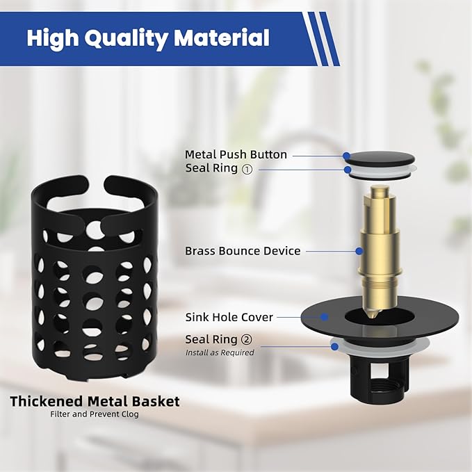 Universal Bathroom Sink Drain Strainer Hair Catcher 2PCS Upgraded with Removable Stainless Steel Filter Basket, 3 in 1 Pop Up Sink Stopper for 1.1''~2.36'' Sink Basin Hole, Matte Black