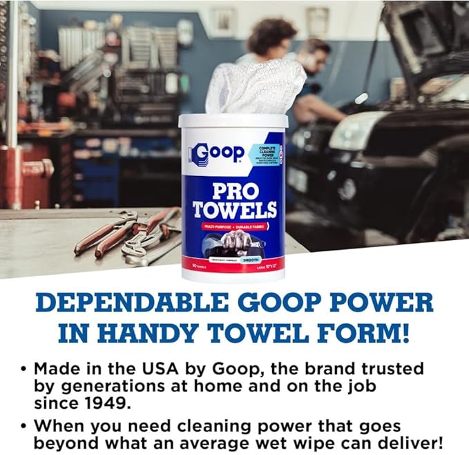 GOOP Pro Towels Heavy-Duty Multi-Surface Cleaning Wipes – Removes Engine Grease, Grime & Paint – Safe for Tools, Machinery & Painted Surfaces – 90 Extra Large 10" x 12" Towels (Pack of 2)