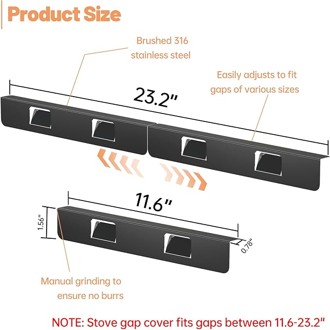 Stove Gap Covers 316 Stainless Steel,Stove Gap Filler,Heat-Resistant Oven Side Gap Filler,Between Stove and Counter Slide In Range Trim Kit for Kitchen,4 Pack (11.6” Silver)
