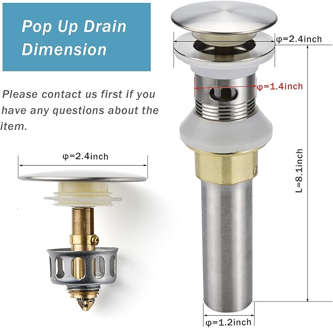 Bathroom Sink Drain,5 Pack Drain Stopper Bathroom Sink with Overflow,Pop Up Drain Assembly with Detachable Strainer Basket,Built-in Anti-Clogging Strainer,Stainless Steel Brushed Nickel