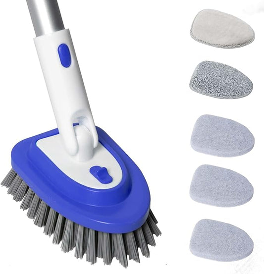 Tub Brush Scrubber with 58“ Long Handle,3 in 1 Tub and Tile Cleaning Brush for Cleaning Bathroom Kitchen Toilet Wall Tub Tile Sink Non-Scratch (3 Handles)