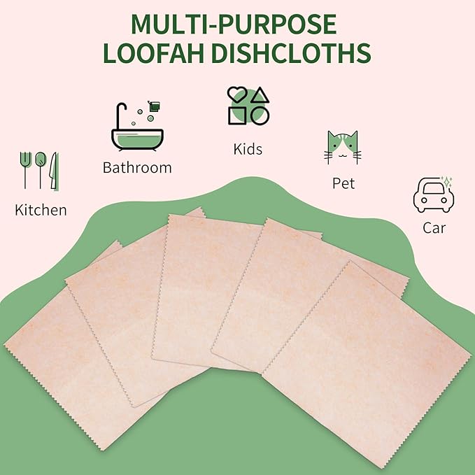 5 Pack Swedish Dishcloths for Kitchen, 100% Compostable Loofah & Plant Fiber Swedish Dish Cloths, Reusable Paper Towels, Super Absorbent, Non-Stick Oil, Fast Dry(7.87x7.87in)