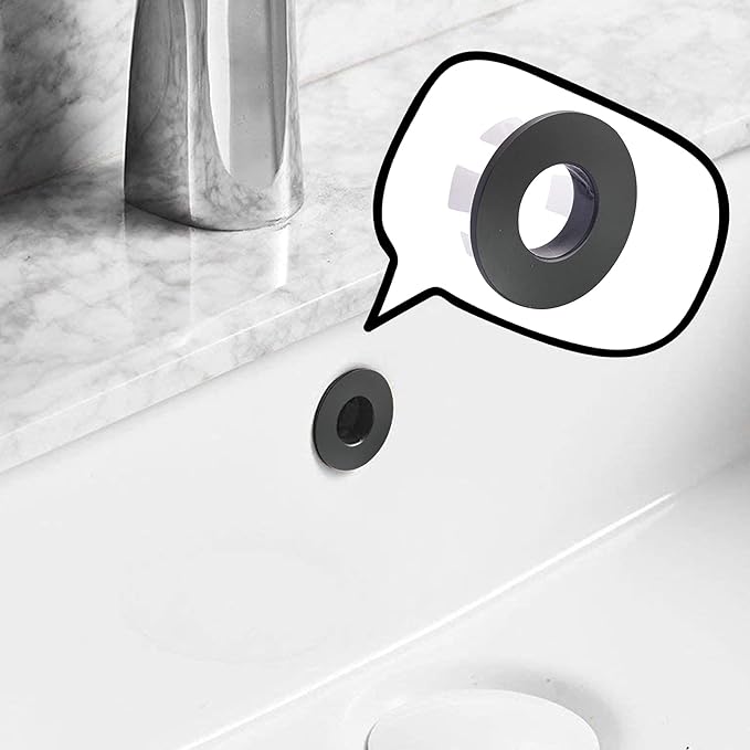 BWE Matte Black Sink Basin Trim Overflow Cover for Kitchen and Bathroom Vanity Sink Solid Brass Vessel Insert in Hole Round Caps Pack of 2