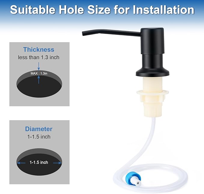 Husfunov Soap Dispenser for Kitchen Sink, Built in Sink Soap Dispenser (Matte Black), Countertop Dish Soap Dispenser Stainless Steel Pump with 47" Extension Tube kit, No Need to Frequent Refills