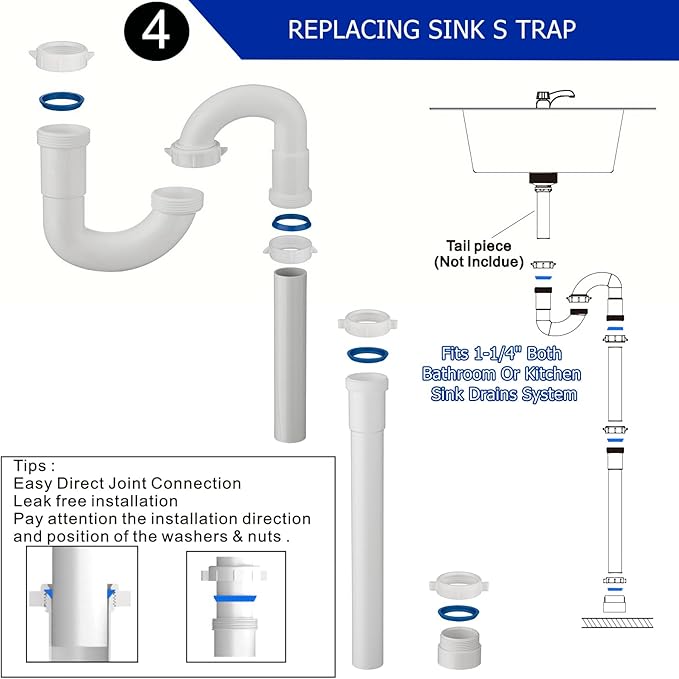 (1 Pack) Yariwiz 1-1/4 inch White Bathroom Drain Kit for Most Bathroom Sink Drain Replacement Tubular Plumbing Pipe Assembly KSD-009W