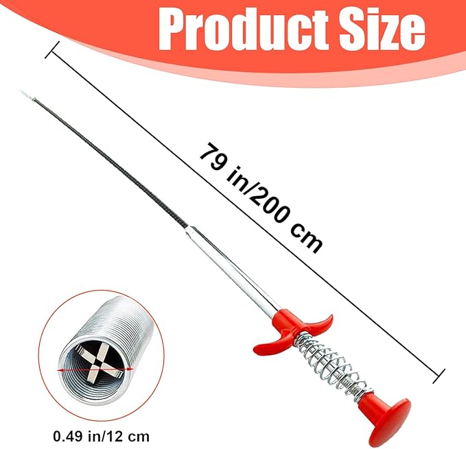 Drain Snake 79 Feet, Plumbing Snake Drain Hair Clog Removal Tool, Sink Unclogger Drain Cleaner Tool for Bathroom Kitchen Tub Shower Drain Clog Remover,Flexible Grabber Claw Pick Up Reacher