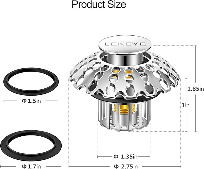 LEKEYE Tub Stopper | Shower Drain Hair Catcher | Bathroom Bathtub Plug | Pop Up Bathtub Drain Stopper for 1-1/2" to 1-3/4" Bath Drain Hole