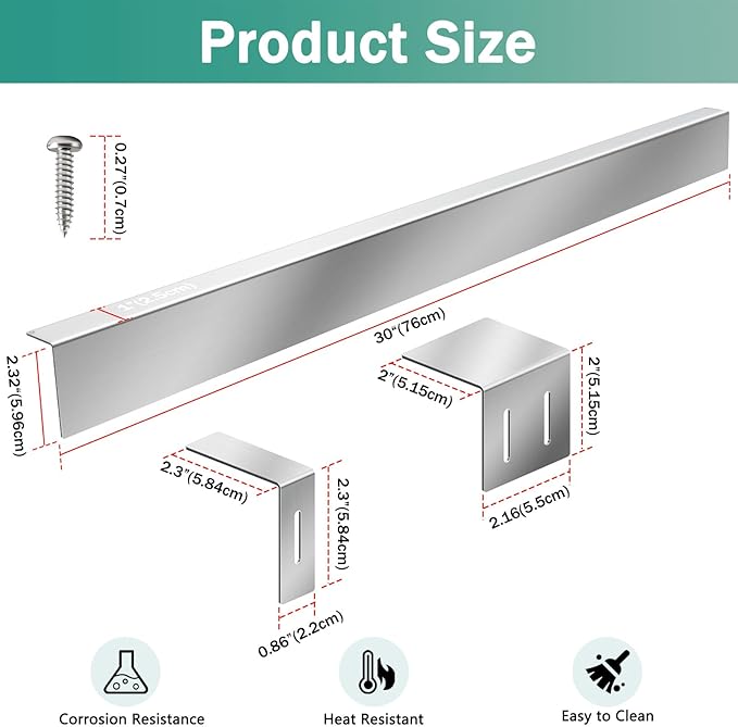 30" Stove Gap Filler, Kitchen Stove Gap Covers, Slide-in Range Rear Filler Kit for Most Brand Kitchen Stoves, Easy Install, Easy to Wipe (Silver)