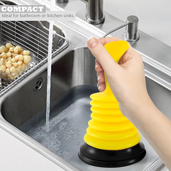 Meadow Lane Small 7" Sink Plunger - Mini Clog Remover for Kitchen & Bathroom Sink Drains - Hand Ergonomic, Space-Saving & Powerful Suction - Universal Fit for Home or Commercial Use, Yellow, 2-Pack