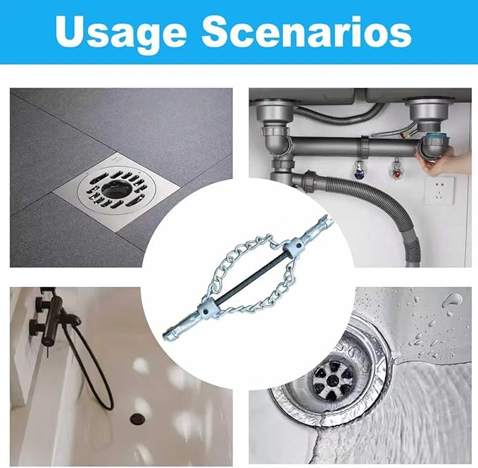 Flex‑Shaft Sewer Descaling Chain, Push-Type Rotary Cable Sewer Dredg, Multi-Purpose PVC Pipe Maintenance Tool for 16mm Spring